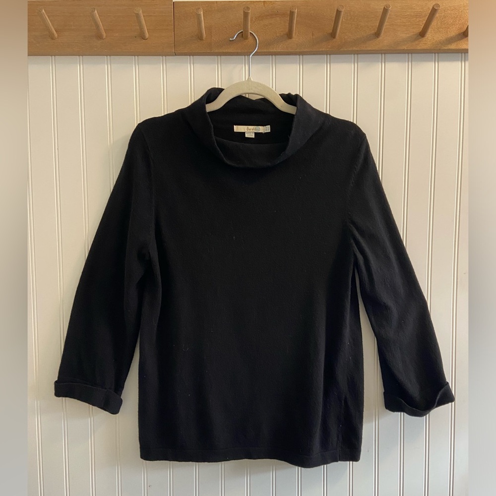 Boden Mock Neck Long Cuff Sleeve Black Sweater Soft Tight Knit Lightweight 12